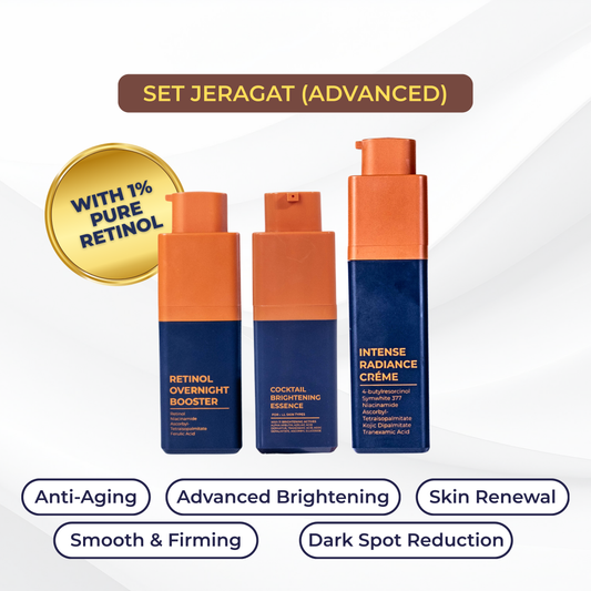 COMBO JERAGAT ADVANCED - Cocktail Brightening Essence + Intense Radiance Creme + Retinol Overnight Booster