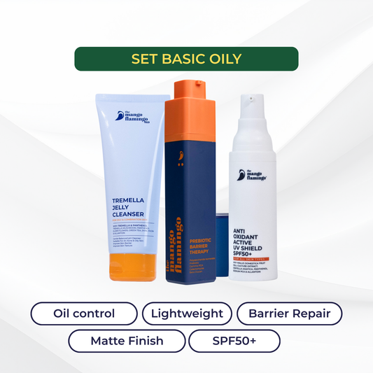 COMBO BASIC OILY - Tremella Jelly Cleanser + Prebiotic Barrier Therapy + Anti-Oxidant Active UV Shield SPF50+